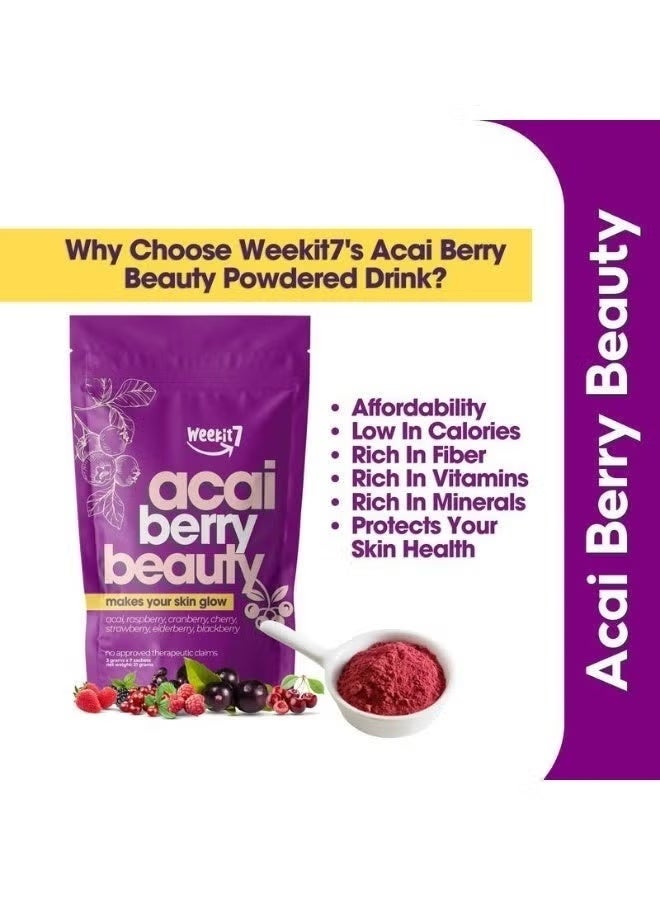 WEEKiT7 2 Packs Acai & Cranberry Beauty Powder – Radiant Skin, Anti-Aging, Detox Superfood for Women – Natural Glow Support 35g*2 (Packing May Vary) - Image 3